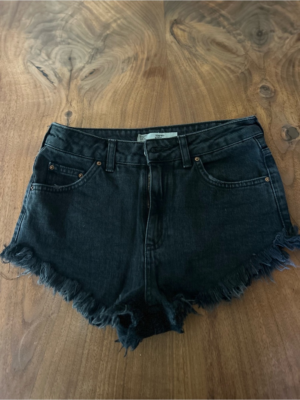 Topshop Black Frayed Hem High-Rise Denim Shorts
